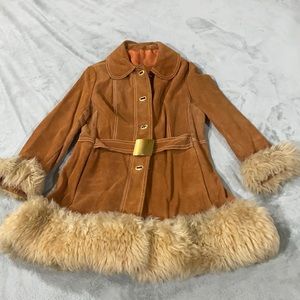 Med Vintage suede swing coat, faux fur trim. Purchased at Manhattan vintage